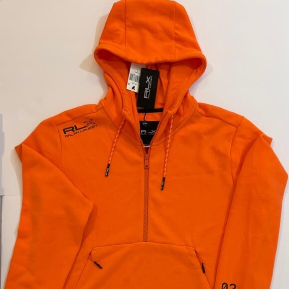 RALPH LAUREN RLX Men's Fleece Half-Zip Hoodie SIZE LARGE ORANGE - Picture 1 of 12